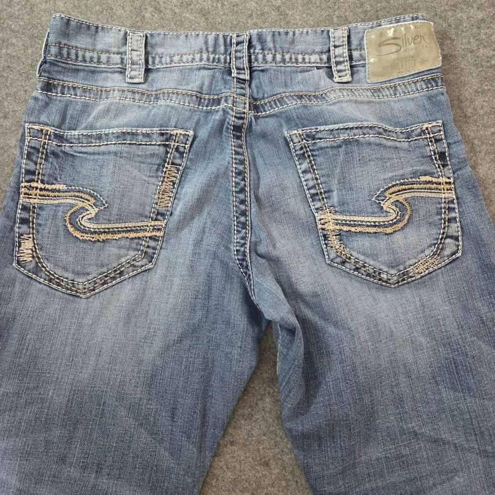 Silver Jeans Zac Mens 34x32 Light Wash Relaxed Straight Denim Jeans Distressed